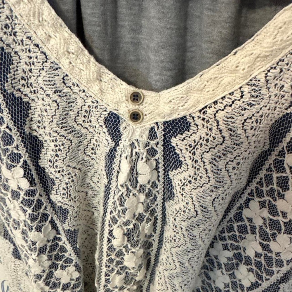 Vintage Jolt Boho Lace Overlay Tank Top Grey Navy - Picture 6 of 6